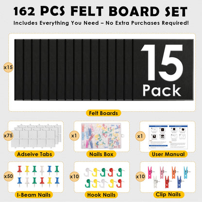 MAPVOLUT 15 Pcs Felt Boards - 60"x36" Reusable Cork Board Alternative for Wall with 70 Pins, 75 No-Trace Adhesive & Guide - Perfect for Office, Classroom, Home Decor, Bulletin Board, and Dartboard