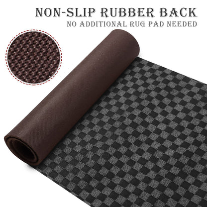 AYOHA Runner Rug 2' x 6' Indoor/Outdoor Carpet Runners, Hallway Kitchen Entryway Bedroom Area Rugs with Natural Non-Slip Rubber Backing, Garage mat, Checkered Black Custom