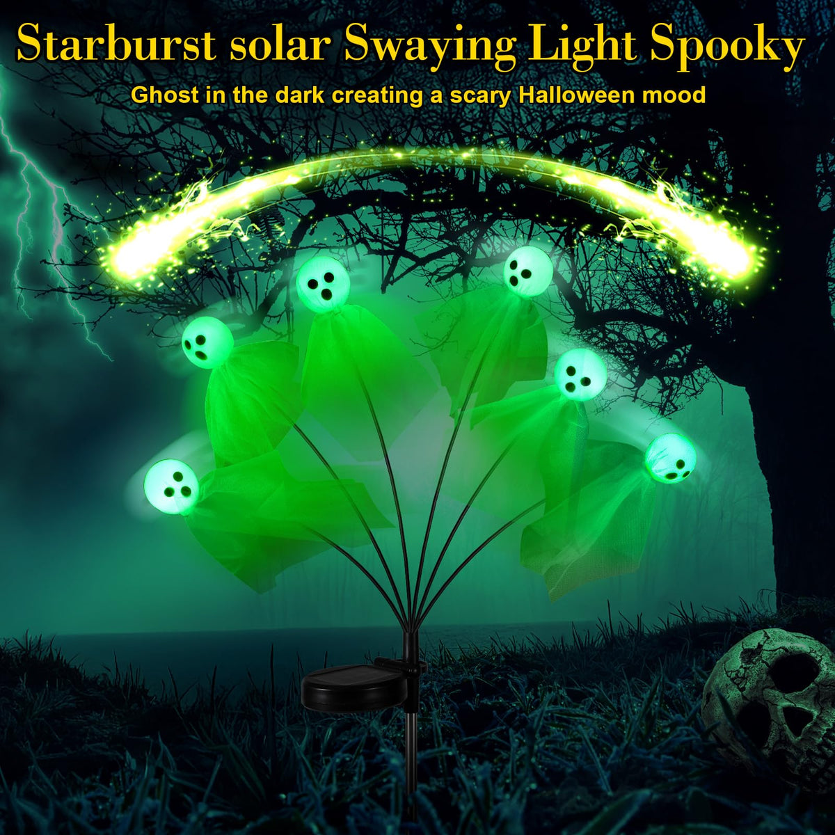 VIHOSE 6 Packs Halloween Solar Lights Outdoor 36 LED Solar Ghost Pathway Lights Waterproof Spooky Ghost Path Light Outdoor Halloween Decorations for Outside Garden Lawn Yard Decors (Green)