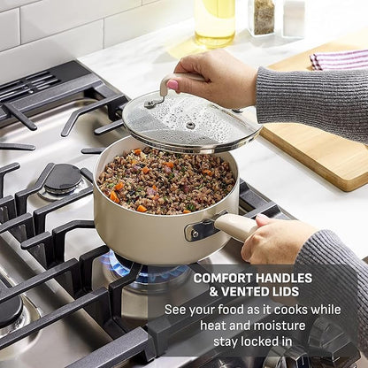 T-Fal Signature Nonstick 8” & 10” Frying Pan Skillet Set, Dishwasher Safe, Oven Safe to 350°F, Pots and Pans Set, Non Stick Chef- Pan, Cream