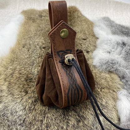 EpicCos 6 PCs Renaissance Belt Costume Medieval Accessories Belt Pouch Skirt Hiking Sword Frog Viking Horn Holster (Brown A)