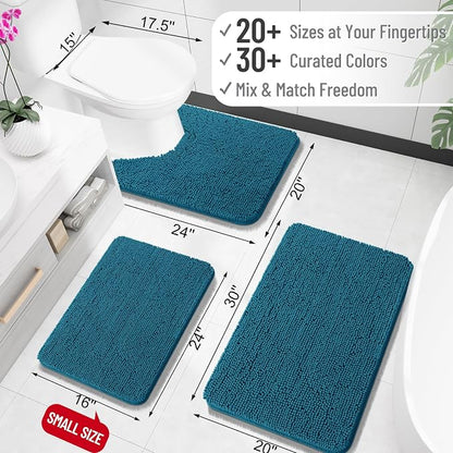 OLANLY Bathroom Rugs 30x18, Extra Soft Absorbent Chenille Bath Rugs, Rubber Backing Quick Dry, Machine Washable Bath Mats for Bathroom Floor, Tub and Shower, Home Decor Accessories, Peacock Blue