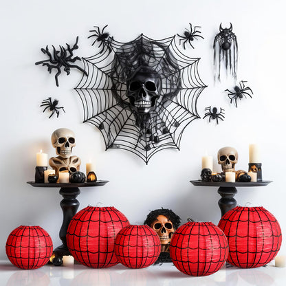 Bencailor 13 Pcs Spider Web Paper Lanterns Red Spider Web Party Hanging Supplies for Birthday Party Decorations