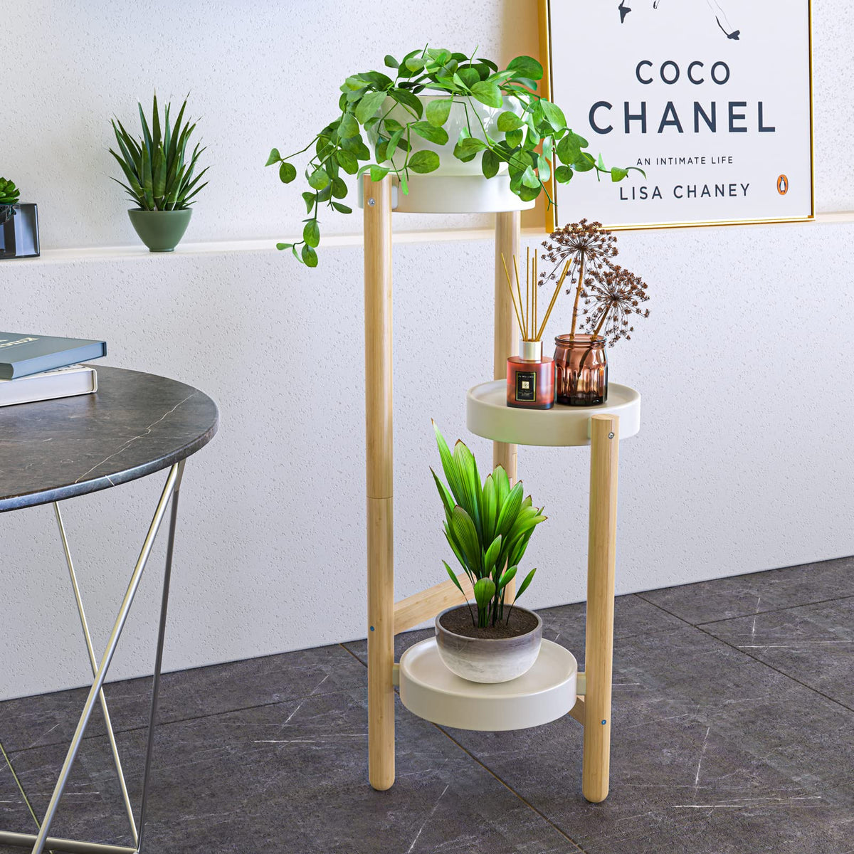 Wisuce Bamboo Plant Stands Indoor, 3 Tier Plant Stand Tall Corner Plant Stand Holder & Plant Display Rack for Outdoor Garden Indoor Home (3 Tier -1)