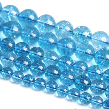 4mm 86PCS Blue Crystal Crackle Quartz Stone Spacer Round Loose Beads for Jewelry Making DIY Bracelet 15 inches Strand