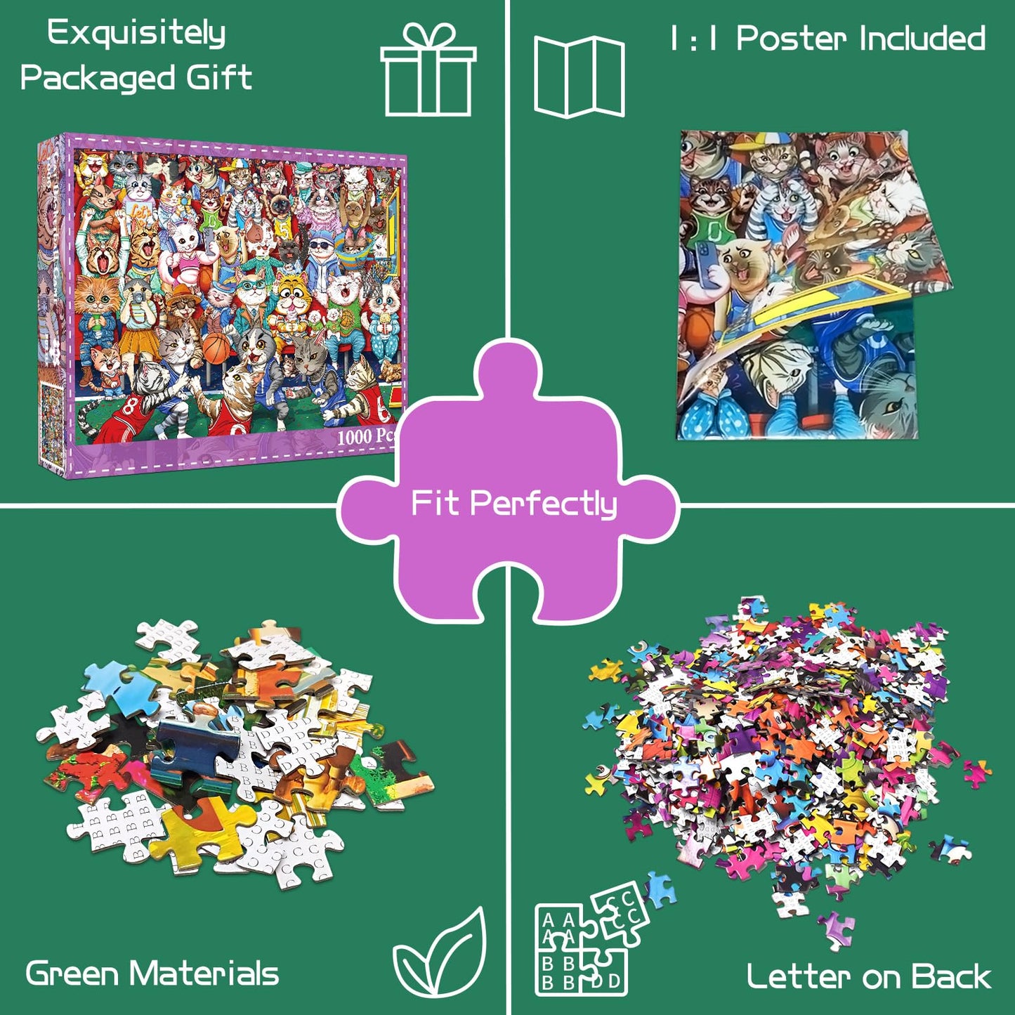 Puzzles for Adults 1000 Pieces, Cat Basketball Fun Jigsaw Puzzles Challenging Game, Puzzles Interlock Perfectly No Dust, for House Decoration, Party Toy for Parents