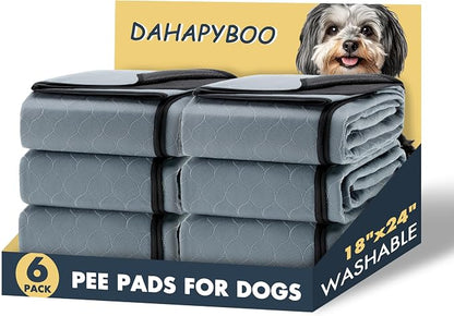DAHAPYBOO Washable Pee Pads for Dogs 18x24,6Pack | Reusable Puppy Pads for Dogs Non-Slip Waterproof Pet Training Pads for Crate, Playpen, Bed, Sofa,Whelping Box, Potty Training