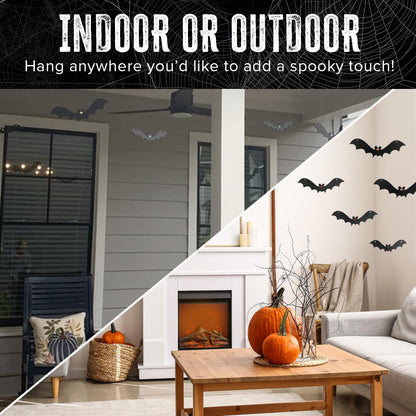 VictoryStore Outdoor Hanging Bat Halloween Yard Decorations, Set of 12 - Waterproof Plastic Hanging Halloween Decorations, Made in USA