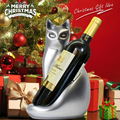 MAIHOM Tabletop Wine Rack Elegant Cat Shaped, Cat Decor Resin Wine Bottle Holder, Decorative Wine Storage for Home Bar, with Packaging for Cat Lovers Women, Silver