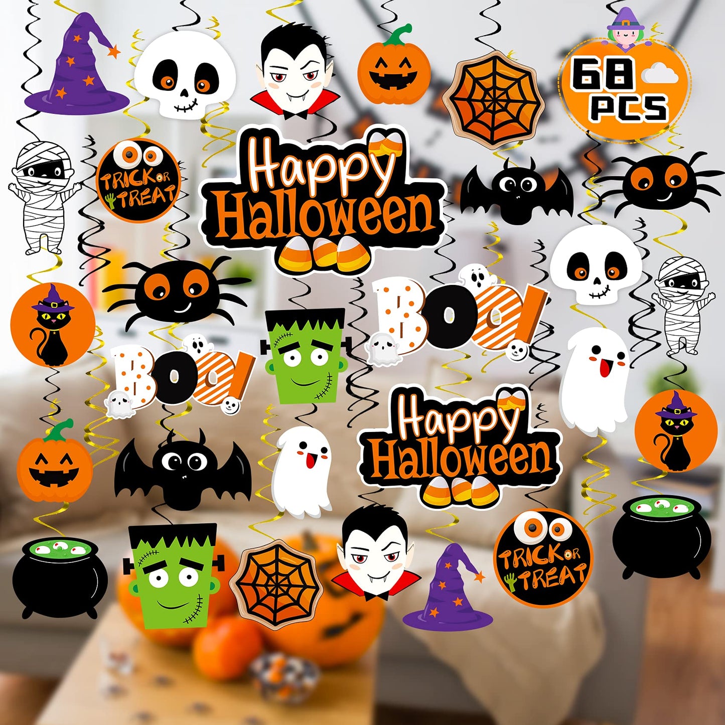 Joyful Start Halloween Hanging Decorations 68PCS Halloween Decorations for Classroom Hanging Ghost Pumpkin Ceiling Decor Indoor