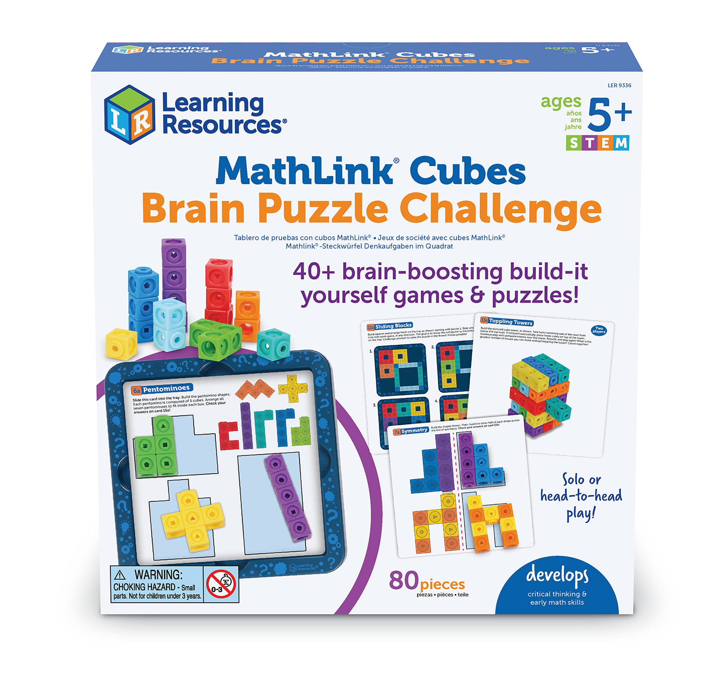 Learning Resources MathLink Cubes Brain Puzzle Challenge, 80 Pieces, Ages 5+, Classroom Must Haves, Preschool Activities, Teacher School Supplies, Math Manipulatives