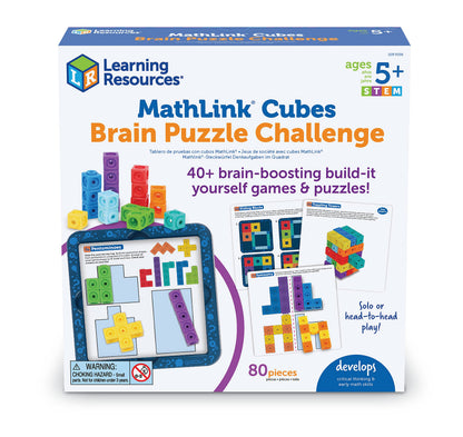 Learning Resources MathLink Cubes Brain Puzzle Challenge, 80 Pieces, Ages 5+, Classroom Must Haves, Preschool Activities, Teacher School Supplies, Math Manipulatives