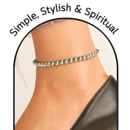 Amazing Gemstone Silver Hematite Anklet Ankle Bracelets for Women - Waterproof Beaded Healing Crystal Anklets, Plus Size Chakra Gemstone Bead Anklet (Stretchy Adjustable - Plain)