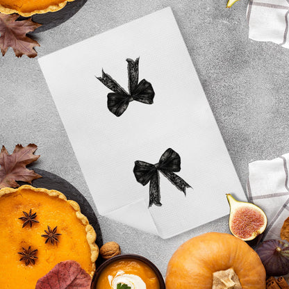 Kemingni Halloween Kitchen Towels - Gothic Coquette Black Bow Hand Towels for Bathroom, Gothic Kitchen Decor, 16x24 Inches