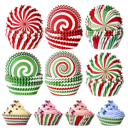 600 Pieces Christmas Cupcake Liners 6 Style Christmas Party Cupcake Holder Toppers Muffin Cups Wrappers Xmas Paper Baking Cups for Cake Candy Make Baking Supplies