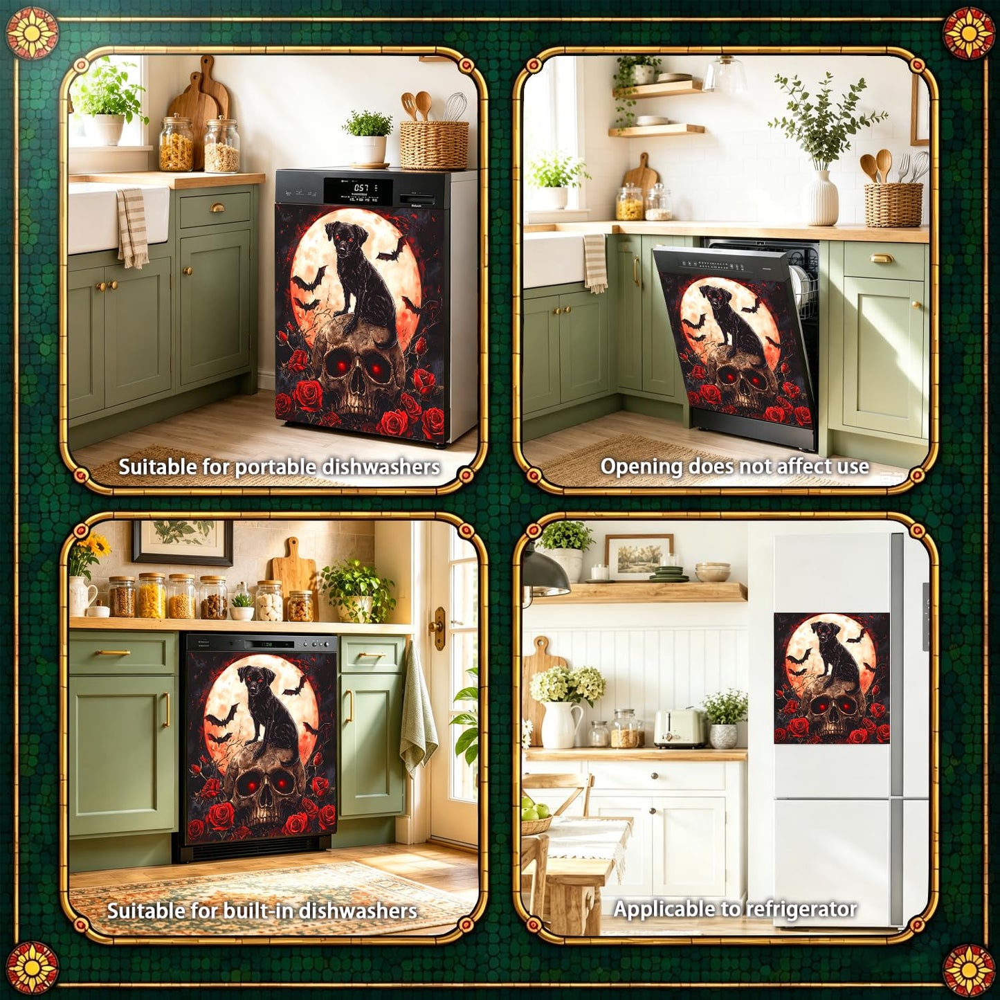 Dishwasher Magnets Decorative Cover Dog, Halloween Magnetic Dishwasher Cover for Fronts Panel, 23x26 Inch Refrigerator Magnet Decal Cover Sticker for Kitchen Decoration