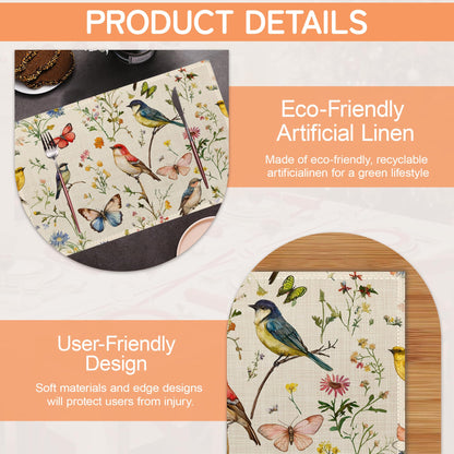 Vintage Bird Placemats Set of 6,Butterfly Flower Waterproof Heat Resistant Dining Table Plate Mat for Home Kitchen Dining Table 12x18Inch