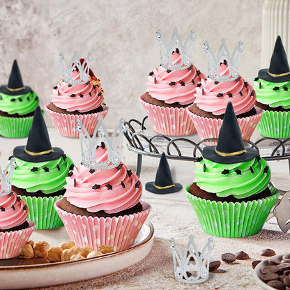 24 Pcs Witch Hat and Crown Cake Topper,Wicked Cake Topper and Wicked Cupcake Toppers,For Party, Birthday Cake, Craft Decoration