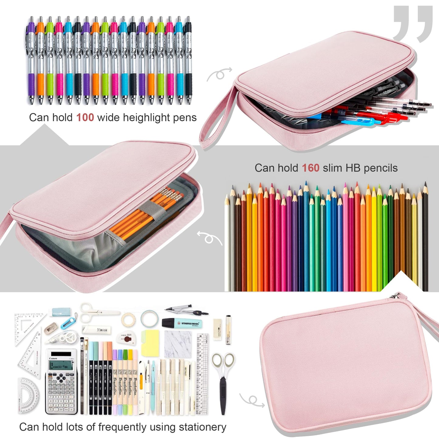 Zannaki Big Capacity Storage Pouch Marker Pen Pencil Case Simple Stationery Bag Box Art Tool & Sketch Storage Boxes for Bullet Journal Middle High School Office College Student Girl Women Adult Teen