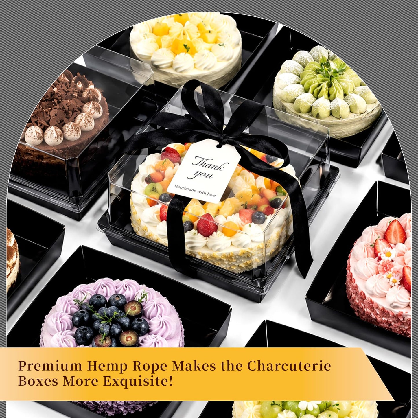 DeziWood 7 x 7 x 4 Inches Paper Cake Boxes with Clear Lids, 50 Pack Black Large Charcuterie Square Food Containers, Halloween Day Disposable Bakery Boxes for 4-6 Inch Bundt Cake, Pie, Dessert