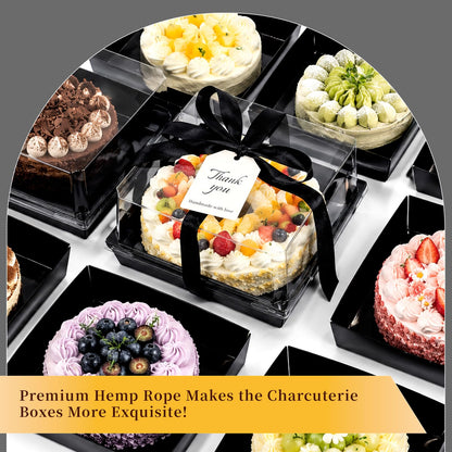 DeziWood 7 x 7 x 4 Inches Paper Cake Boxes with Clear Lids, 50 Pack Black Large Charcuterie Square Food Containers, Halloween Day Disposable Bakery Boxes for 4-6 Inch Bundt Cake, Pie, Dessert