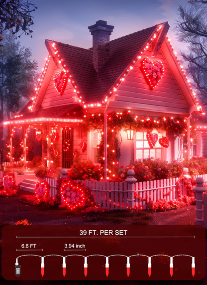 Minetom Red Mini Christmas Lights - 39 Feet 100 LED Fairy String Lights with 8 Lighting Modes Waterproof Connectable for Indoor Outdoor Xmas Tree Garland Wreath Holiday Valentine's Day Decoration