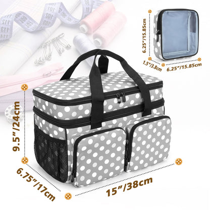 BAFASO Large Sewing Organizer Bag with an Individual Pouch and Detachable Dividers, 2 Layers Sewing Storage Bag for Sewing Supplies(Bag Only), Polka Dots