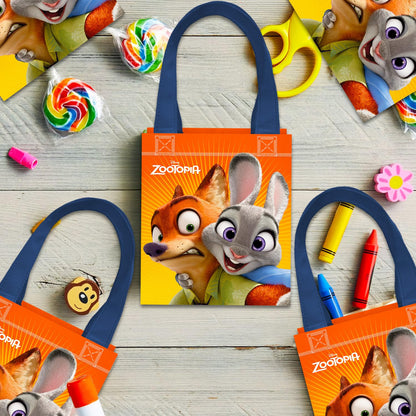 Zootopia Party Favor Bags Set – 12 Pack 8" Disney Goodie Bags for Kids Bulk Reusable Mini Totes | Disney Zootopia Birthday Party Supplies