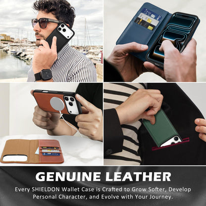 SHIELDON Detachable Leather Wallet Case for iPhone 17 Pro Max 6.9" 2025 | Wireless Charging, Removable Flip Magnetic Cover, RFID Blocking Credit Card Holder, Kickstand, Full Protection - Retro Coffee