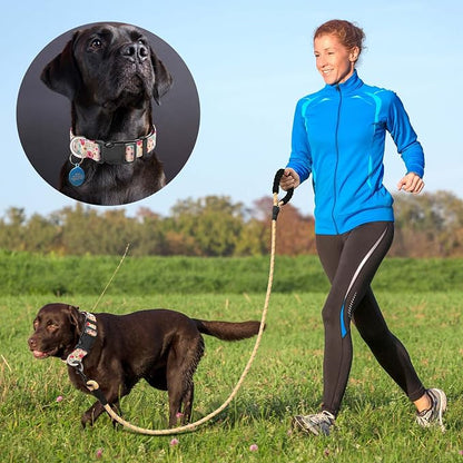 Ladoogo Reflective Dog Collar Padded with Soft Neoprene Breathable Adjustable Nylon Dog Collars for Small Medium Large Dogs (X-Small (Pack of 1), Vanila/Pink Floral Collar+Leash)