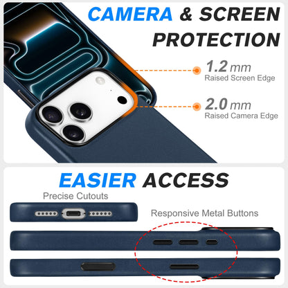 SHIELDON Genuine Leather Case for iPhone 17 Pro Max 6.9" 2025, [Camera Button Updated], Compatible with Magsafe, Magnetic Wireless Charging, Slim Fit, Non-Slip, Anti-Scratch, Shockproof - Navy Blue