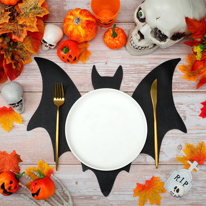 Remerry 4pcs Leather Halloween Bat Shape Placemats Washable Bat Place Mats Set of 4 Black Gothic Table Mats Table Decoration for Indoor Outdoor Party Resistant Kitchen Kitchen Dining Gift