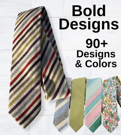 Otis & Oliver Skinny Tie Cotton Striped Modern Necktie Great for Weddings, Dances, Missionaries, Dads, Grooms and Groomsmen (Prague)