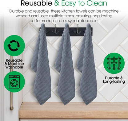 DG Collections Premium Dish Towels for Kitchen, 8 Pack, 15x25 Inch - 100% Cotton Kitchen Towels with Hanging Loop, Highly Absorbent, 400 GSM Bar Mop Cleaning Towels - Smoke Grey