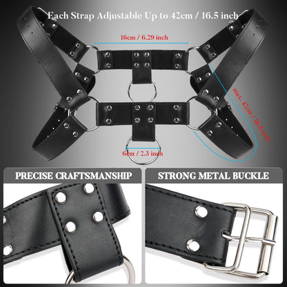 RTeczSolve Men's Chest Harness Belt, Body Harness for Men, Adjustable PU Leather Male Punk Chest Belt Shoulder Harness Muscle Show Fashion Costumes for Cosplay and Party