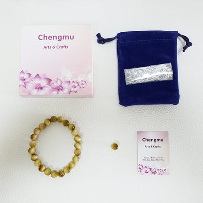 chengmu 8mm Golden Tiger Eye Stretch Bracelet for Women Natural Handmade Round Beads Semi Precious Gemstone for Crystal Elastic Beaded Bracelet 7.5"