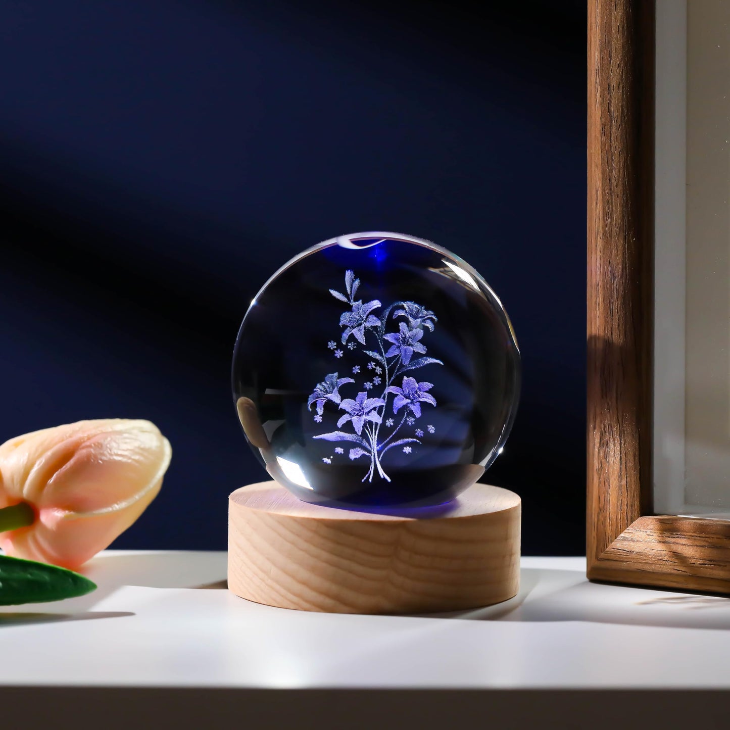 3D Lily Gifts for Women - Crystals Ball 60mm - I Love You Gifts - Figurine for Room, Birthday, Lovers, Girlfriend, Wife