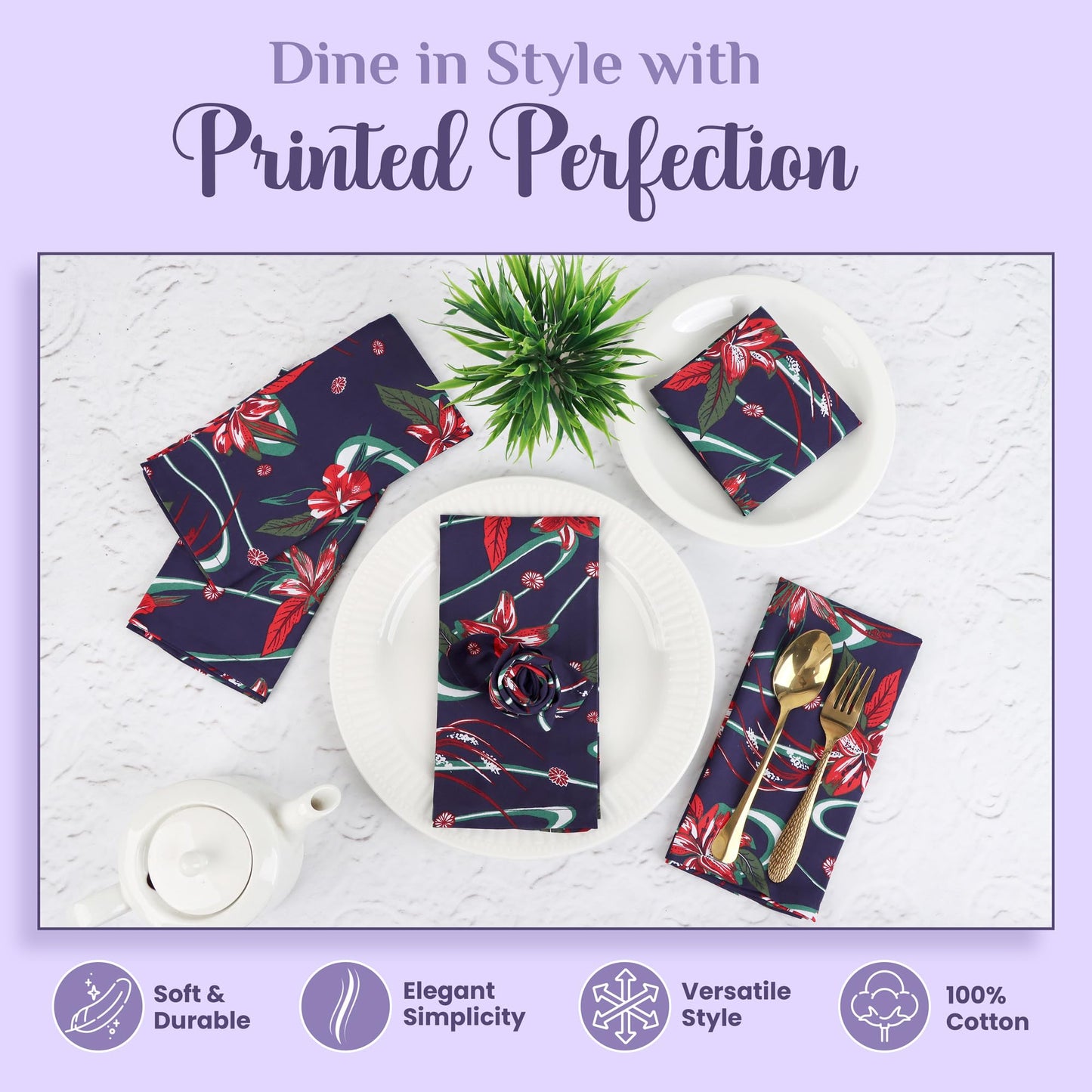 Cloth Napkins10 Pc Cotton Napkin Printed Inch Printed Home Decor Indian Eco Friendly Napkins for Halloween, Thanksgiving, Holiday Daily wedding uses Mix Lot Dinner (BLUE FLORAL, 17 X17 IN)