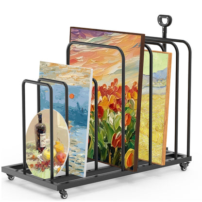 Tredre Art Storage Rack with Handle & Wheels, Adjustable Metal Art Drying Painting Rack, Large Canvas Storage Display Stand for Drawing Boards, Panel, Crafts, Art Studio, Classroom and Gallery