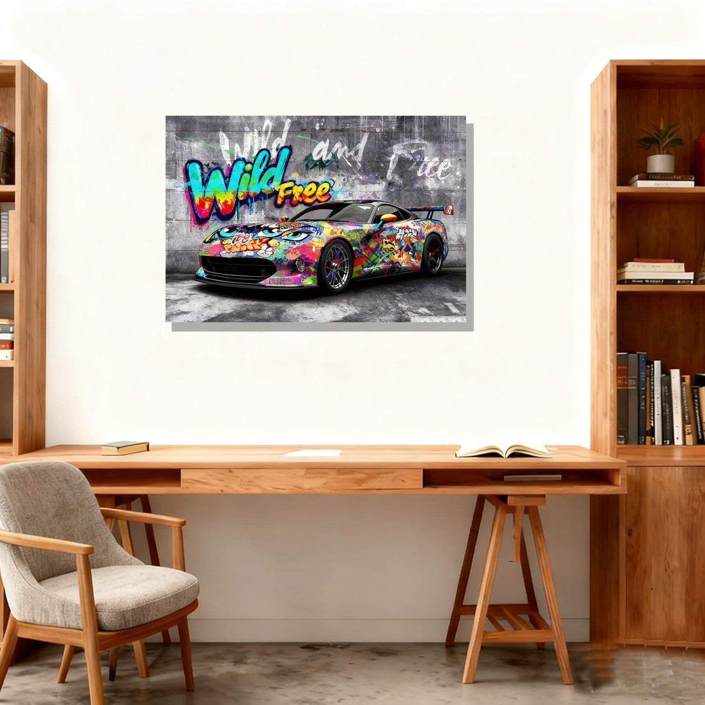 16x24 Modern Graffiti Sports Racing Car Canvas Wall Art Framed Urban Street Galley Oil Painting Gray Picture Teen Boys Pop Funny Home Decor Kids Bedroom Posters Men Office Living Room Cool Prints