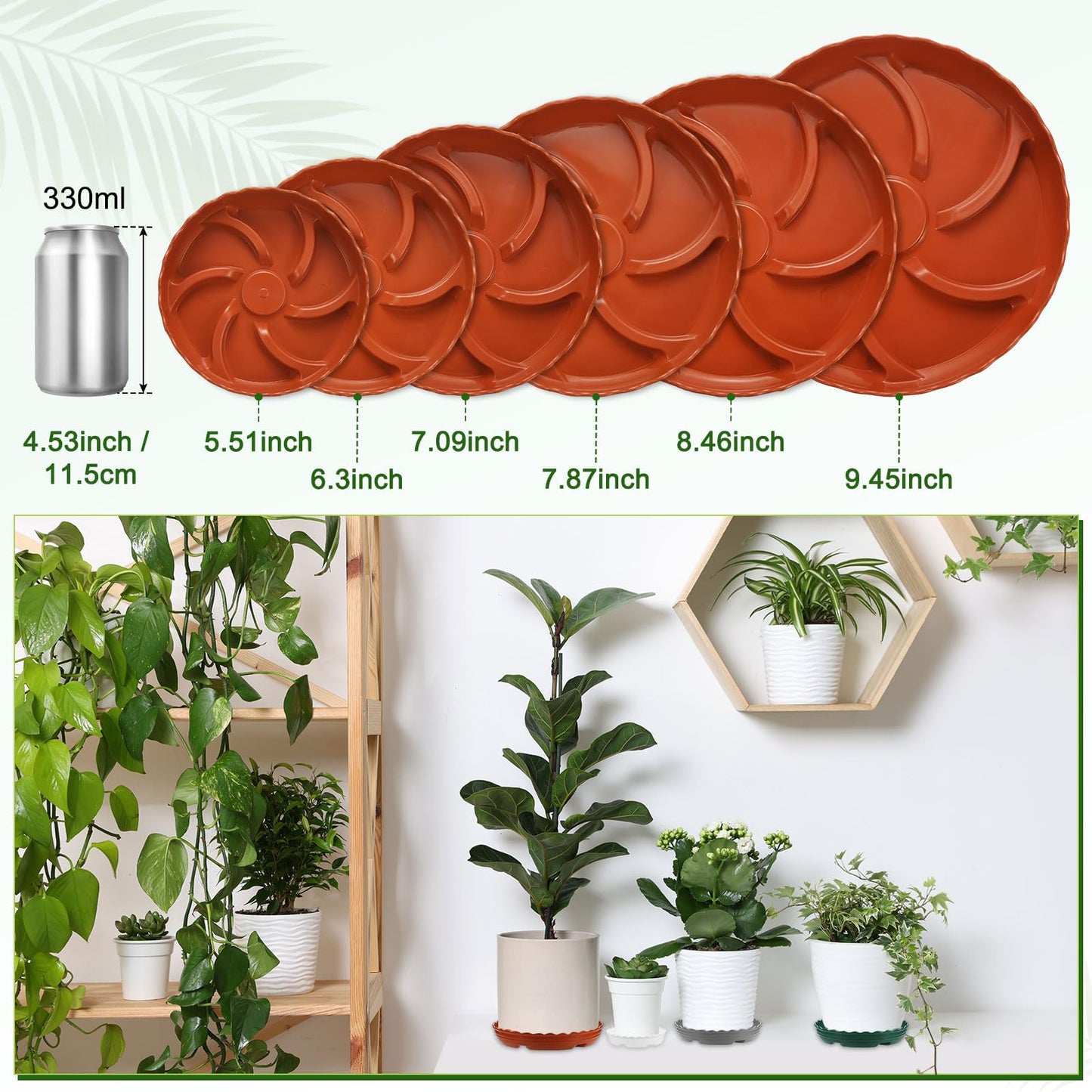 M METERXITY 4-Pack Plant Saucer, 8.3 Inch/21 cm Plastic Plant Trays Thicker for Pots/Indoor/Outdoor/Water Drainage and Protection, Flowerpot Drip Tray [Red]