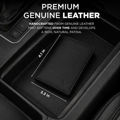 TRUTANN Black Leather Wallet – TrifoldCard Holder | Real Genuine Leather Mens Wallet | RFID Secure | Fits 8 Cards | Tap to Pay Feature | Quality Credit Card Holder