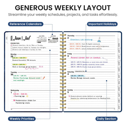 Planner 2026-2027, Academic Year Weekly and Monthly Calender Planner, from Jul 2026 - Jun 2027, Spiral Bound School Planning Book, Perfect for Teacher, Student, Women & Men, A5 (6.3" x 8.5"), Ocean Postmarks