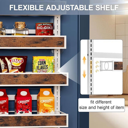9 Tier Over The Door Pantry Orangizer 2 IN 1 Wall Mounted or Hanging Spice Rack with Adjustable Wood Basket,Heavy Duty Seasoning Storage Shelf for Kitchen Pantry and Bathroom White