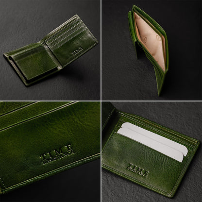 Time Resistance Leather Wallet – Italian Handmade Minimalist Design Wallet - Billfold Credit Card and Cash Holder (Green)