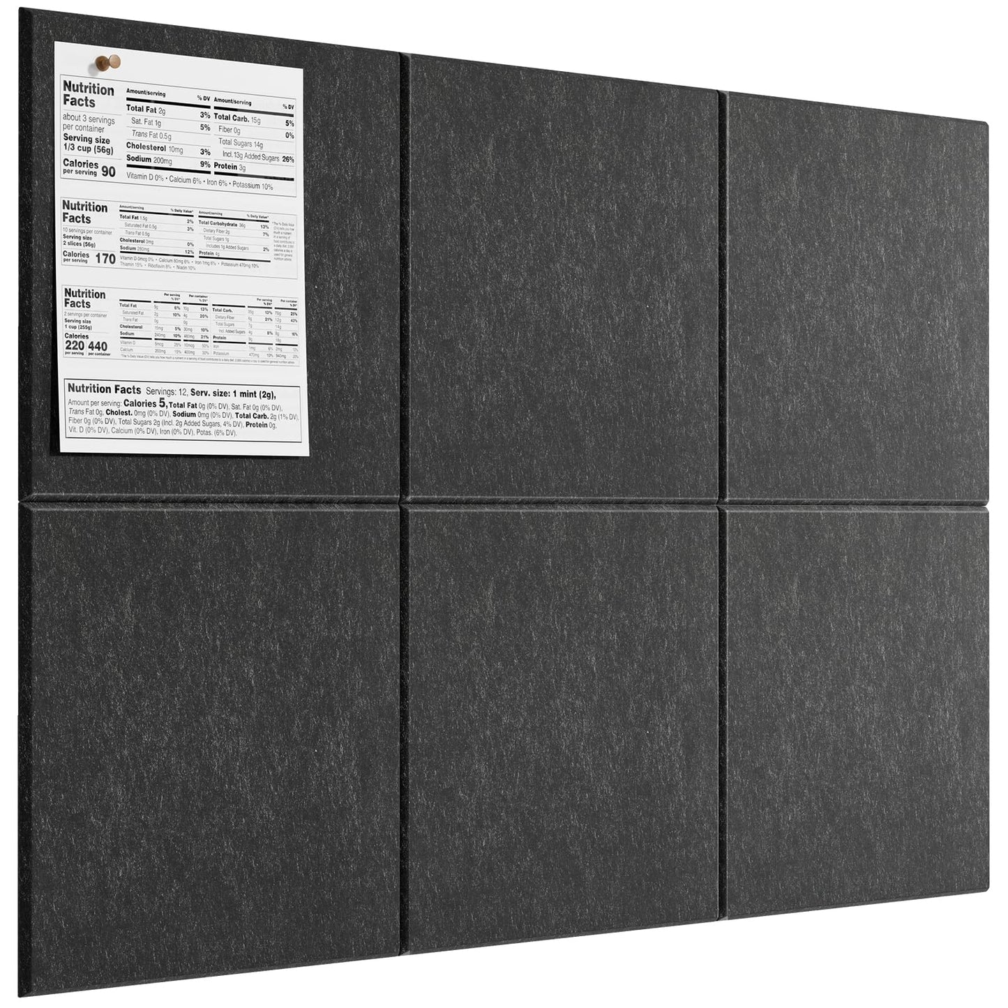 MaxGear Large Cork Board for Wall 36" x 24", Dark Gray Bulletin Board, 6 Pack Felt Wall Tiles with Pushpins, Cork Boards for Office Pin Board Tack Board Cork Boards