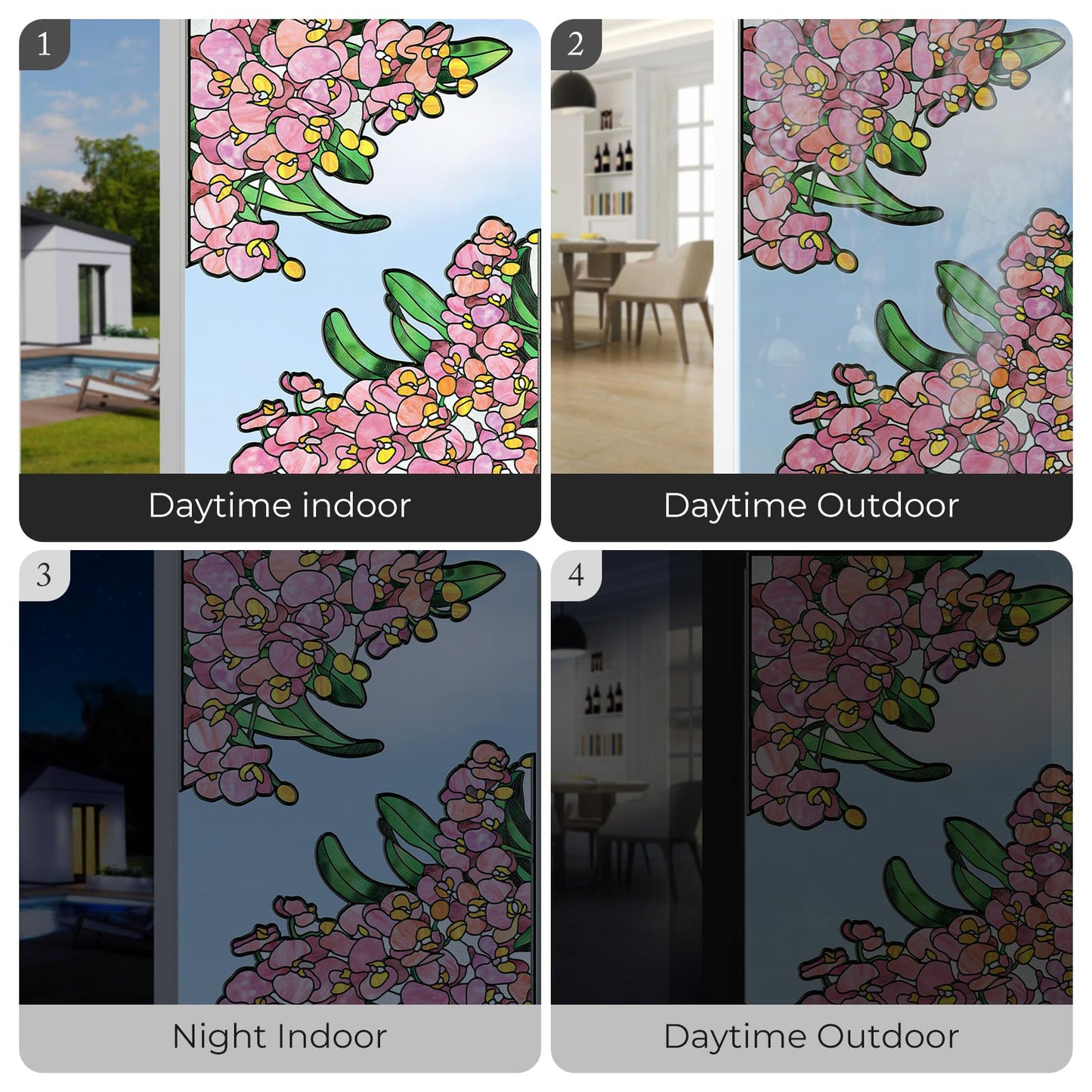 ADD.HERES Window Stickers, Stained Glass Window Privacy Film, UV Blocking Static Cling for Home Kitchen Office Bathroom, Phalaenopsis, 17.7" X 31.5"