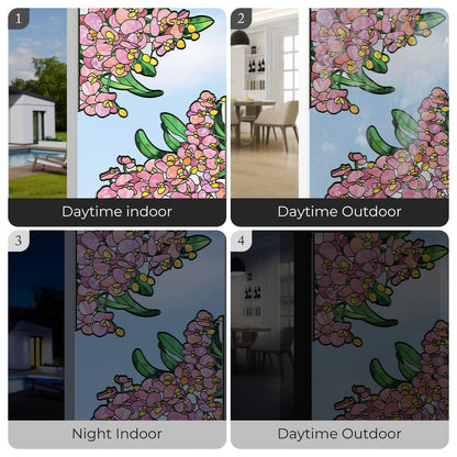ADD.HERES Window Stickers, Stained Glass Window Privacy Film, UV Blocking Static Cling for Home Kitchen Office Bathroom, Phalaenopsis, 17.7" X 31.5"