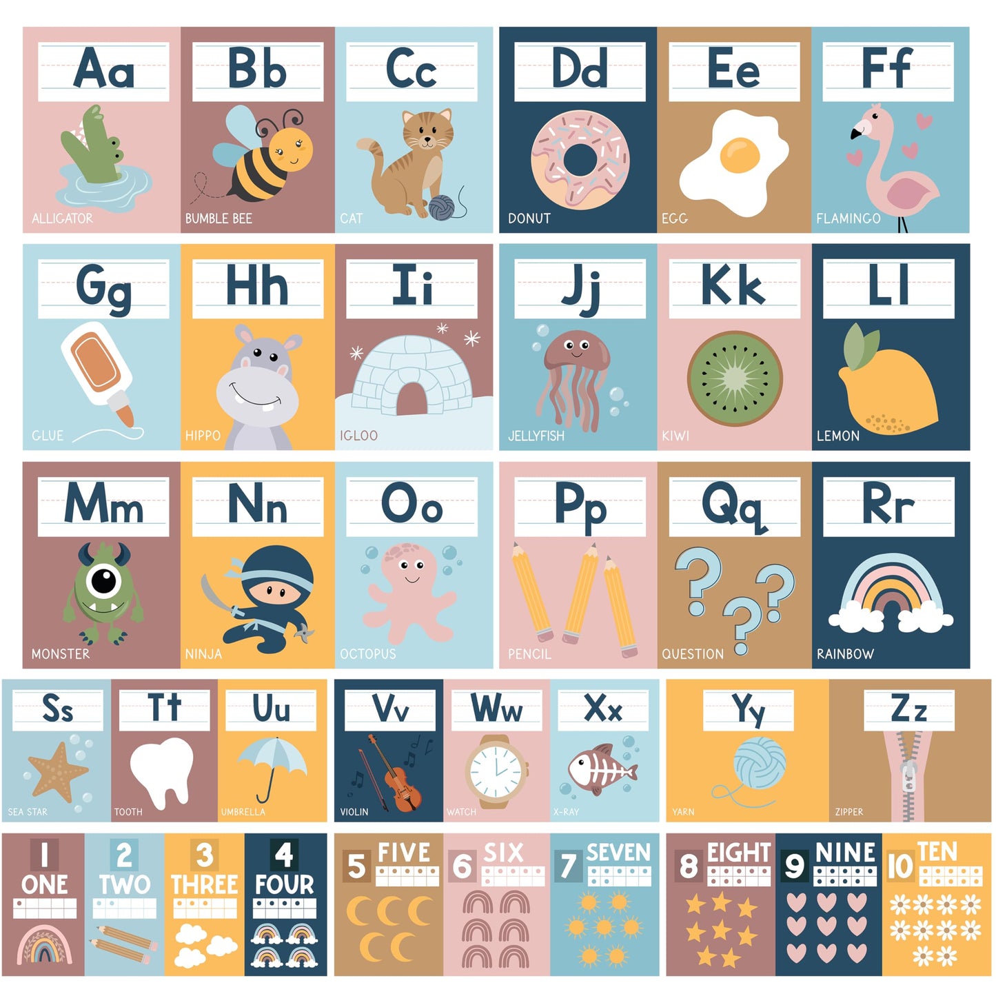 Hadley Designs Alphabet for Classroom Wall Decor - ABC Posters for Classroom Wall Chart Preschool & Kindergarten, ABC Letters & Number Line Elementary, Alphabet Cards, Boho Classroom Decor