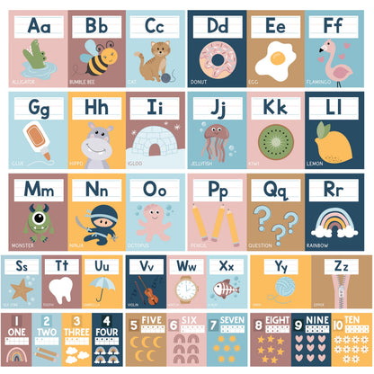 Hadley Designs Alphabet for Classroom Wall Decor - ABC Posters for Classroom Wall Chart Preschool & Kindergarten, ABC Letters & Number Line Elementary, Alphabet Cards, Boho Classroom Decor